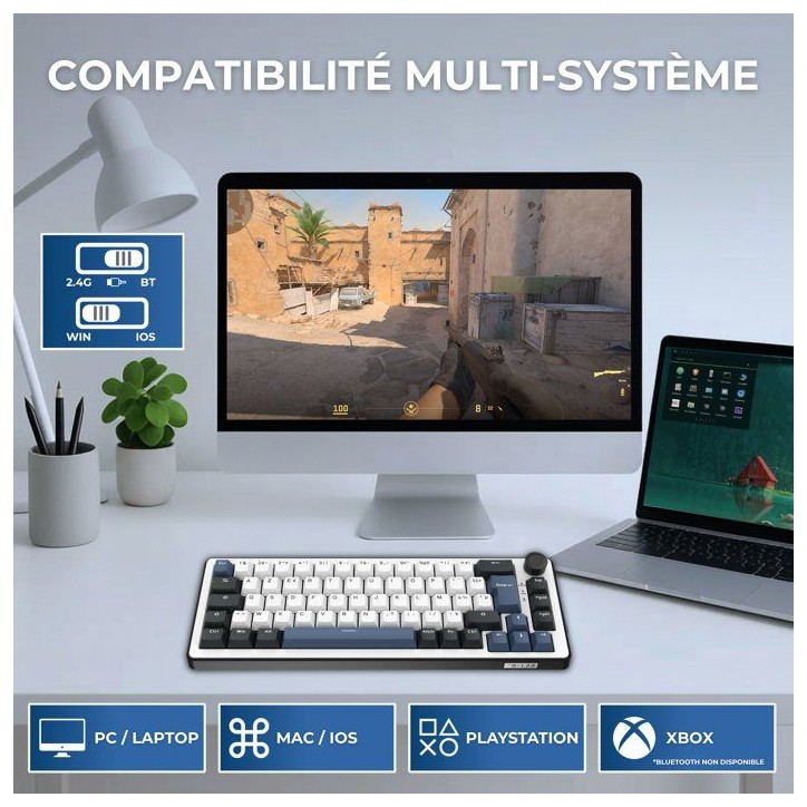 Clavier mécanique gamer - PBT double injection - THE G-LAB - KEYZ Elite 200 BW - AZERTY TKL - RGB - Bleu Clavier mécanique gamer - PBT double injection - THE G-LAB - KEYZ Elite 200 BW - AZERTY TKL - RGB - Bleu