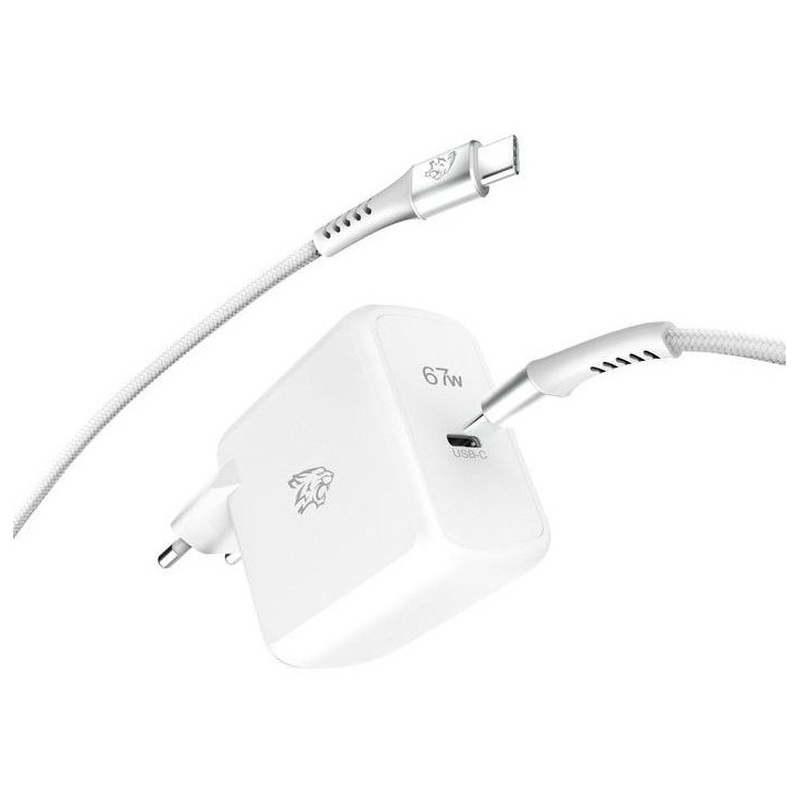Chargeur secteur - TIGER POWER - LITE PACK - GaN 67W - Câble USB-C 2 m - Blanc Chargeur secteur - TIGER POWER - LITE PACK - GaN 67W - Câble USB-C 2 m - Blanc