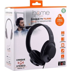 Casque TV Filaire - T'nB - Modele Noir - Jack 3,5mm - Sensibilité 124