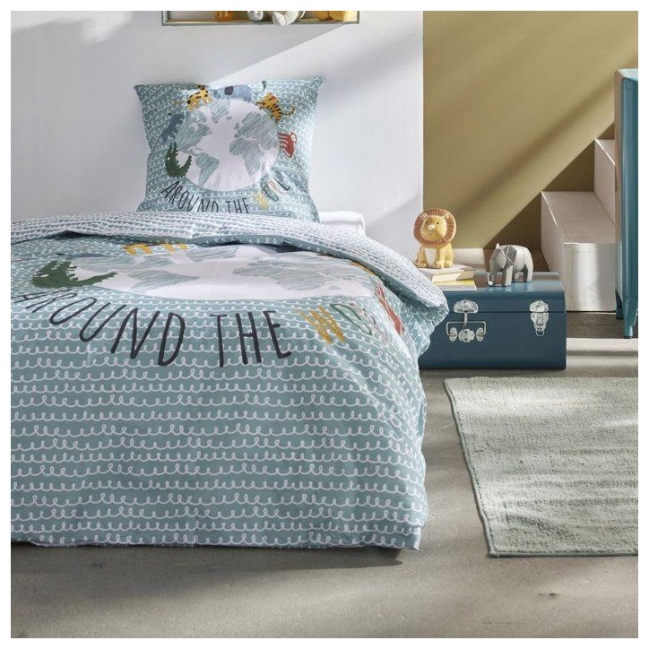 Parure de lit 1 personne - TODAY - Kids Kool - Imprimé animalier réversible - 100% coton 57 fils - 2 pieces Parure de lit 1 personne - TODAY - Kids Kool - Imprimé animalier réversible - 100% coton 57 fils - 2 pieces