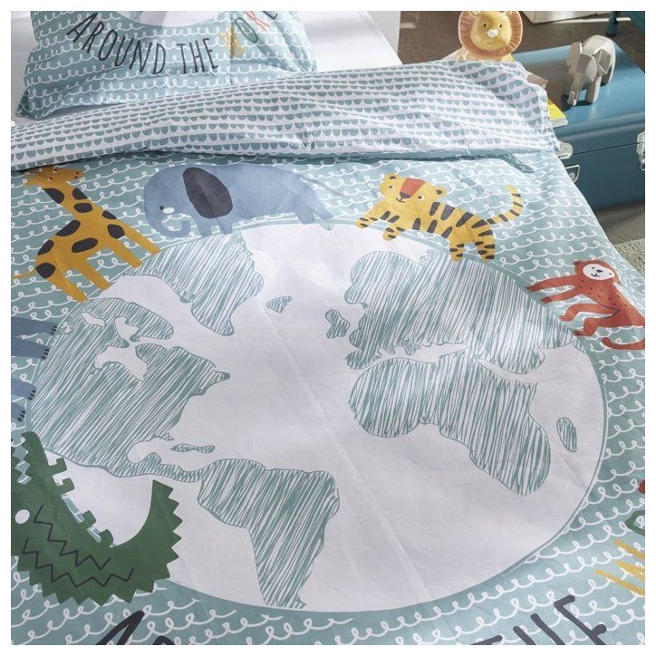 Parure de lit 1 personne - TODAY - Kids Kool - Imprimé animalier réversible - 100% coton 57 fils - 2 pieces Parure de lit 1 personne - TODAY - Kids Kool - Imprimé animalier réversible - 100% coton 57 fils - 2 pieces