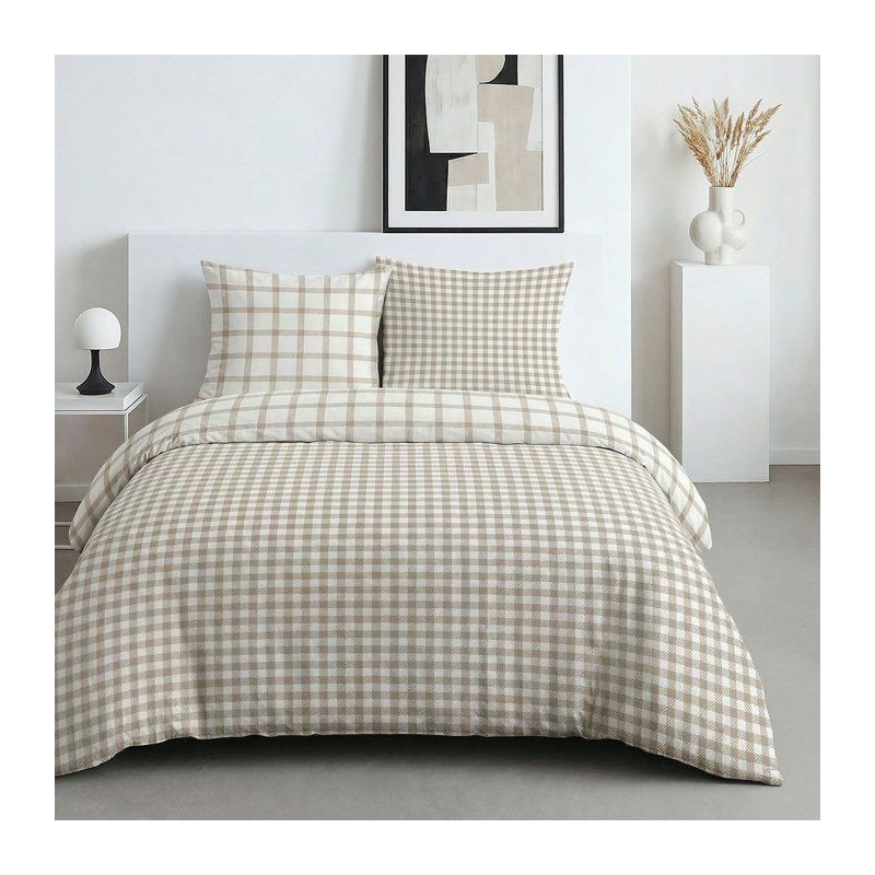 Parure de Lit - 260 x 240 cm - Coton Imprimé Graphique - Beige Clair