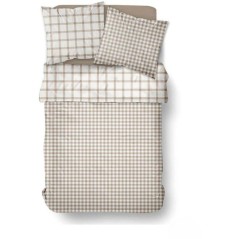 Parure de Lit - 260 x 240 cm - Coton Imprimé Graphique - Beige Clair