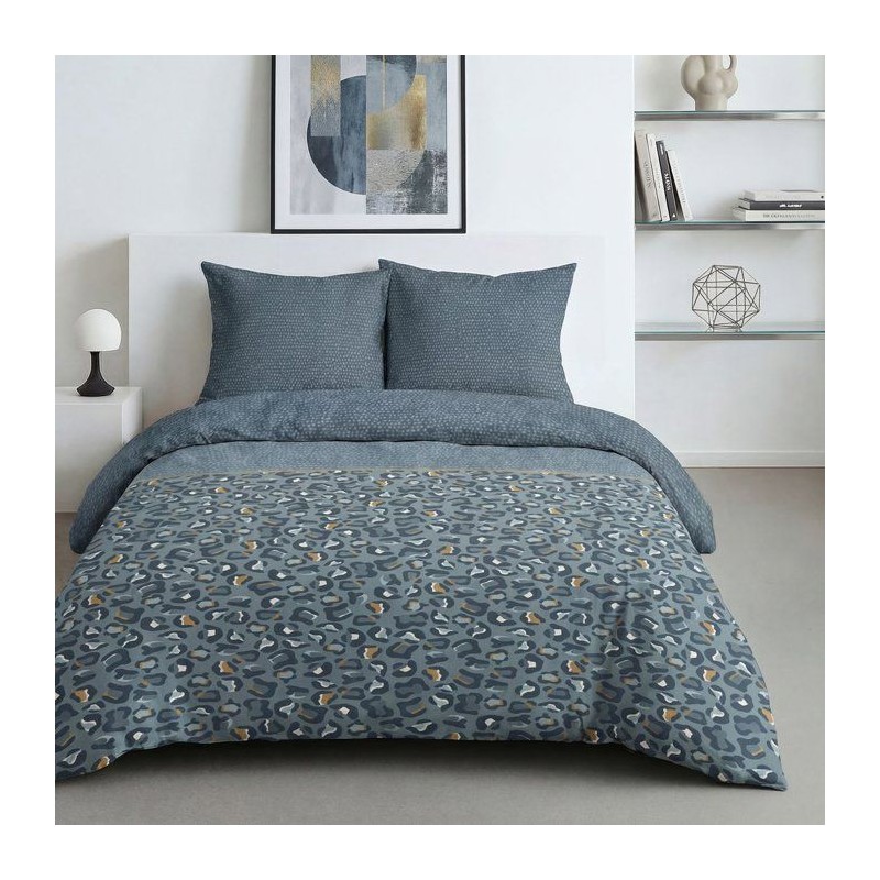 Parure de Lit - 240 x 220 cm - Coton Imprimé Léopard Bleu - TODAY SU