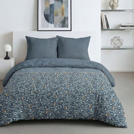 Parure de Lit - 240 x 220 cm - Coton Imprimé Léopard Bleu - TODAY SU
