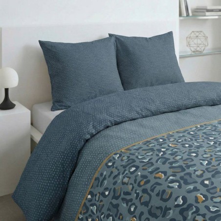 Parure de Lit - 240 x 220 cm - Coton Imprimé Léopard Bleu - TODAY SUNSHINE