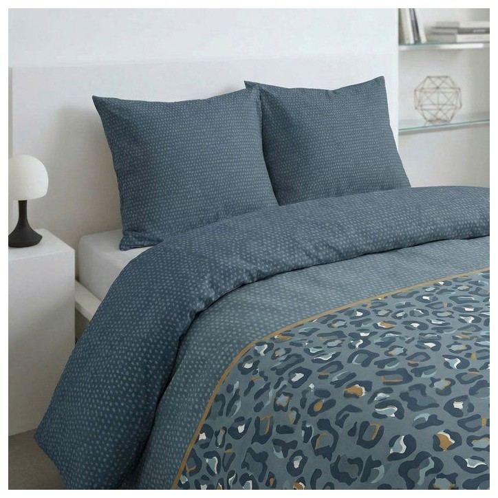 Parure de Lit - 240 x 220 cm - Coton Imprimé Léopard Bleu - TODAY SUNSHINE Parure de Lit - 240 x 220 cm - Coton Imprimé Léopard Bleu - TODAY SUNSHINE
