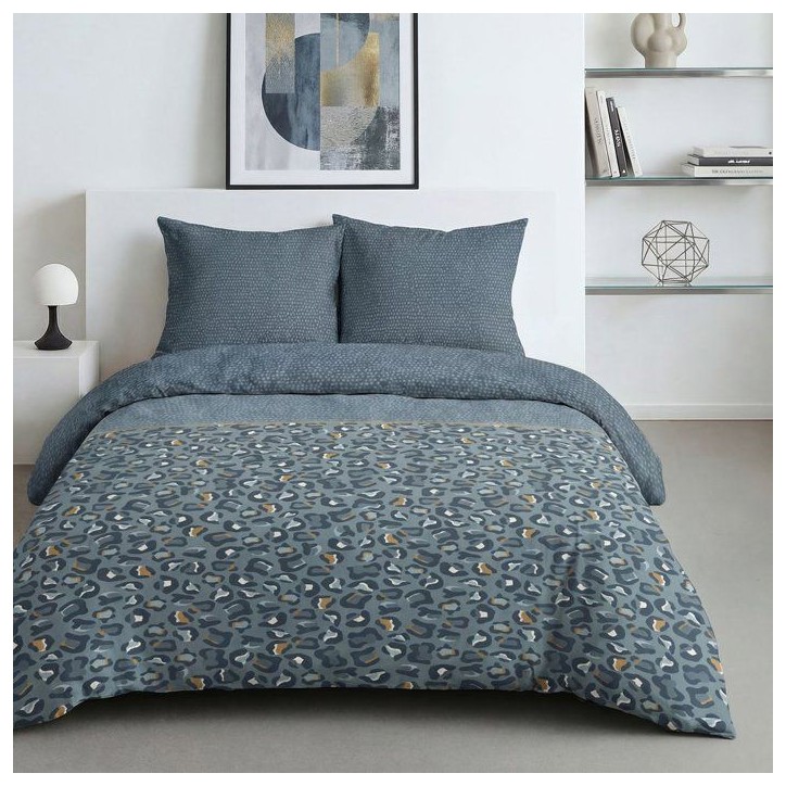 Parure de Lit - 260 x 240 cm - Coton Imprimé Léopard Bleu - TODAY SUNSHINE Parure de Lit - 260 x 240 cm - Coton Imprimé Léopard Bleu - TODAY SUNSHINE
