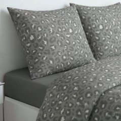 Parure de Lit - 240 x 220 cm - Coton Imprimé Léopard Gris Anthracite - TODAY SUNSHINE