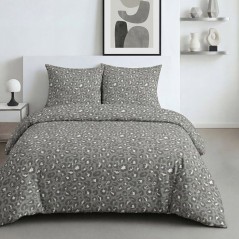Parure de Lit - 260 x 240 cm - Coton Imprimé Léopard Gris Anthracite