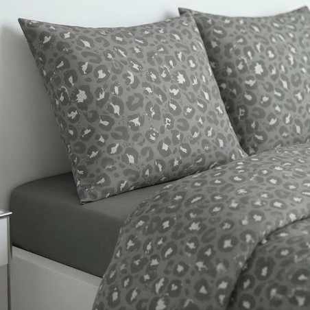 Parure de Lit - 260 x 240 cm - Coton Imprimé Léopard Gris Anthracite - TODAY SUNSHINE