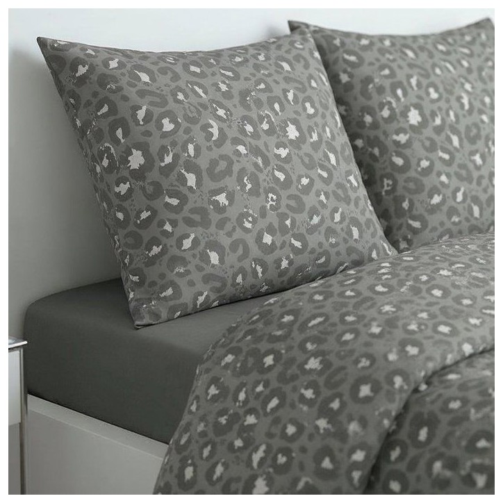 Parure de Lit - 260 x 240 cm - Coton Imprimé Léopard Gris Anthracite - TODAY SUNSHINE Parure de Lit - 260 x 240 cm - Coton Imprimé Léopard Gris Anthracite - TODAY SUNSHINE