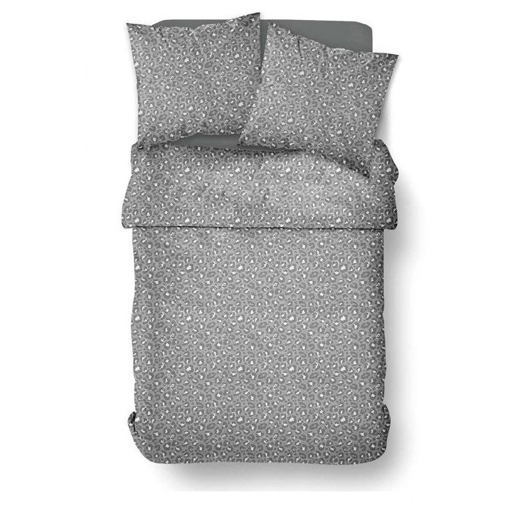 Parure de Lit - 260 x 240 cm - Coton Imprimé Léopard Gris Anthracite - TODAY SUNSHINE Parure de Lit - 260 x 240 cm - Coton Imprimé Léopard Gris Anthracite - TODAY SUNSHINE