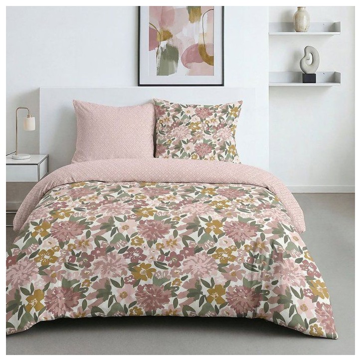 Parure de Lit - 240 x 220 cm - Coton Imprimé Floral Champetre Rose Poudré - TODAY SUNSHINE Parure de Lit - 240 x 220 cm - Coton Imprimé Floral Champetre Rose Poudré - TODAY SUNSHINE