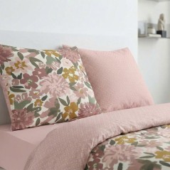 Parure de Lit - 260 x 240 cm - Coton Imprimé Floral Champetre Rose Poudré - TODAY SUNSHINE
