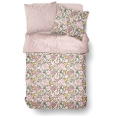 Parure de Lit - 260 x 240 cm - Coton Imprimé Floral Champetre Rose Po
