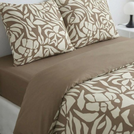 Parure de Lit - 240 x 220 cm - Coton Imprimé Coton Imprimé Feuillage Taupe - TODAY SUNSHINE