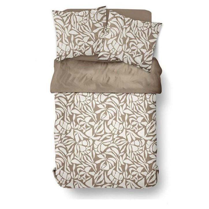 Parure de Lit - 240 x 220 cm - Coton Imprimé Coton Imprimé Feuillage Taupe - TODAY SUNSHINE Parure de Lit - 240 x 220 cm - Coton Imprimé Coton Imprimé Feuillage Taupe - TODAY SUNSHINE