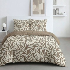 Parure de Lit - 260 x 240 cm - Coton Imprimé Feuillage Taupe - TODAY