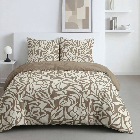 Parure de Lit - 260 x 240 cm - Coton Imprimé Feuillage Taupe - TODAY