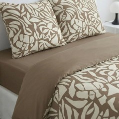 Parure de Lit - 260 x 240 cm - Coton Imprimé Feuillage Taupe - TODAY SUNSHINE