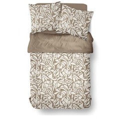 Parure de Lit - 260 x 240 cm - Coton Imprimé Feuillage Taupe - TODAY