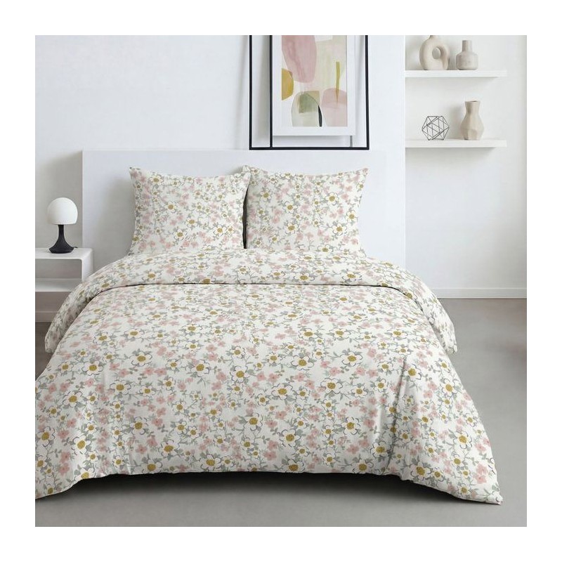 Parure de Lit - 240 x 220 cm - Coton Imprimé Floral - Type Liberty -