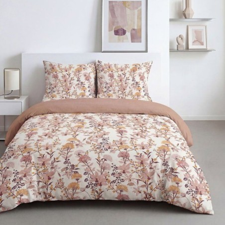 Parure de Lit - 240 x 220 cm - Coton Imprimé Motif Floral Rose - TODA