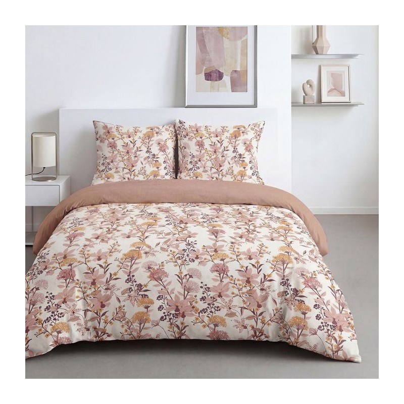 Parure de Lit - 260 x 240 cm - Coton Imprimé Motif Floral Rose - TODA