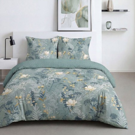 Parure de Lit - 240 x 220 cm - Coton Imprimé Motif Floral Bleu - TODA
