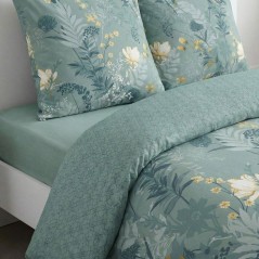 Parure de Lit - 260 x 240 cm - Coton Imprimé Motif Floral Bleu - TODAY SUNSHINE