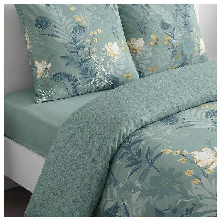 Parure de Lit - 260 x 240 cm - Coton Imprimé Motif Floral Bleu - TODAY SUNSHINE Parure de Lit - 260 x 240 cm - Coton Imprimé Motif Floral Bleu - TODAY SUNSHINE