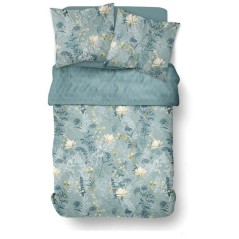 Parure de Lit - 260 x 240 cm - Coton Imprimé Motif Floral Bleu - TODA