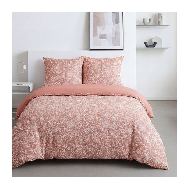 Parure de Lit - 240 x 220 cm - Coton Imprimé Floral Vieux Rose - TODA