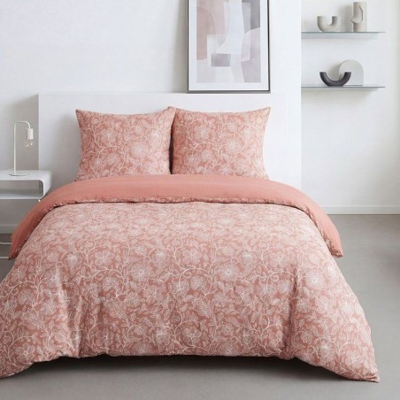 Parure de Lit - 260 x 240 cm - Coton Imprimé Floral Vieux Rose - TODA