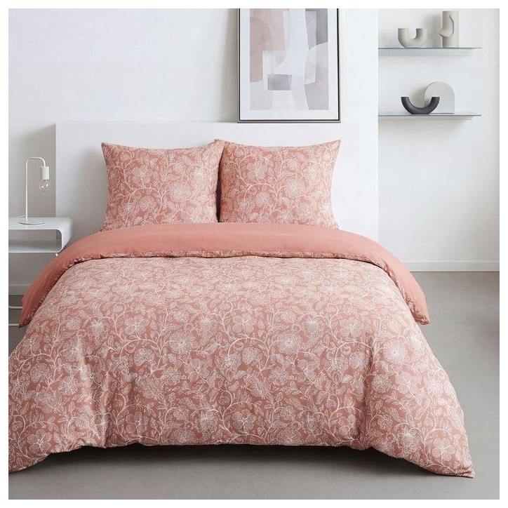 Parure de Lit - 260 x 240 cm - Coton Imprimé Floral Vieux Rose - TODAY SUNSHINE Parure de Lit - 260 x 240 cm - Coton Imprimé Floral Vieux Rose - TODAY SUNSHINE
