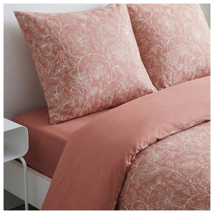 Parure de Lit - 260 x 240 cm - Coton Imprimé Floral Vieux Rose - TODAY SUNSHINE Parure de Lit - 260 x 240 cm - Coton Imprimé Floral Vieux Rose - TODAY SUNSHINE
