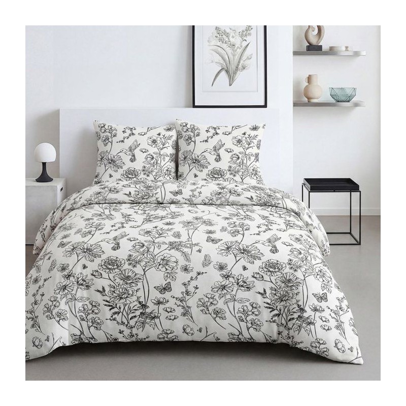 Parure de Lit - 240 x 220 cm - Coton Imprimé Floral Blanc - TODAY SUN