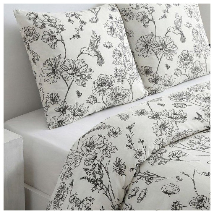 Parure de Lit - 240 x 220 cm - Coton Imprimé Floral Blanc - TODAY SUNSHINE Parure de Lit - 240 x 220 cm - Coton Imprimé Floral Blanc - TODAY SUNSHINE