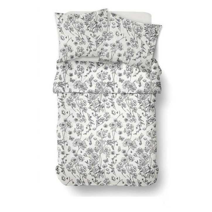 Parure de Lit - 240 x 220 cm - Coton Imprimé Floral Blanc - TODAY SUNSHINE Parure de Lit - 240 x 220 cm - Coton Imprimé Floral Blanc - TODAY SUNSHINE