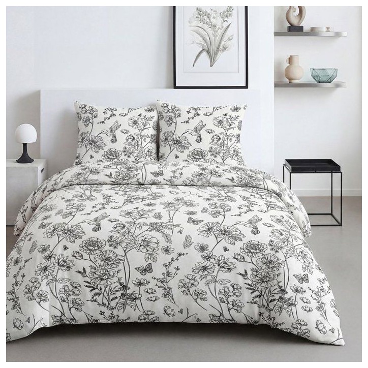 Parure de Lit - 260 x 240 cm - Coton Imprimé Floral Blanc - TODAY SUNSHINE Parure de Lit - 260 x 240 cm - Coton Imprimé Floral Blanc - TODAY SUNSHINE