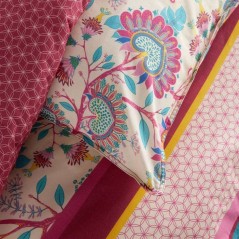 Parure de Lit - 140 x 200 cm - Coton Imprimé Floral Rouge Bordeaux