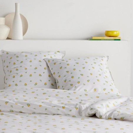 Parure de Lit - 240 x 220 cm - Coton Imprimé Floral Blanc avec Motif Citron - TODAY SUNSHINE