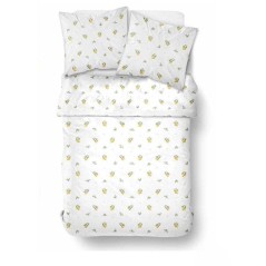 Parure de Lit - 240 x 220 cm - Coton Imprimé Floral Blanc avec Motif