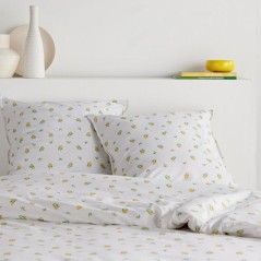 Parure de Lit - 260 x 240 cm - Coton Imprimé Floral Blanc avec Motif Citron - TODAY SUNSHINE