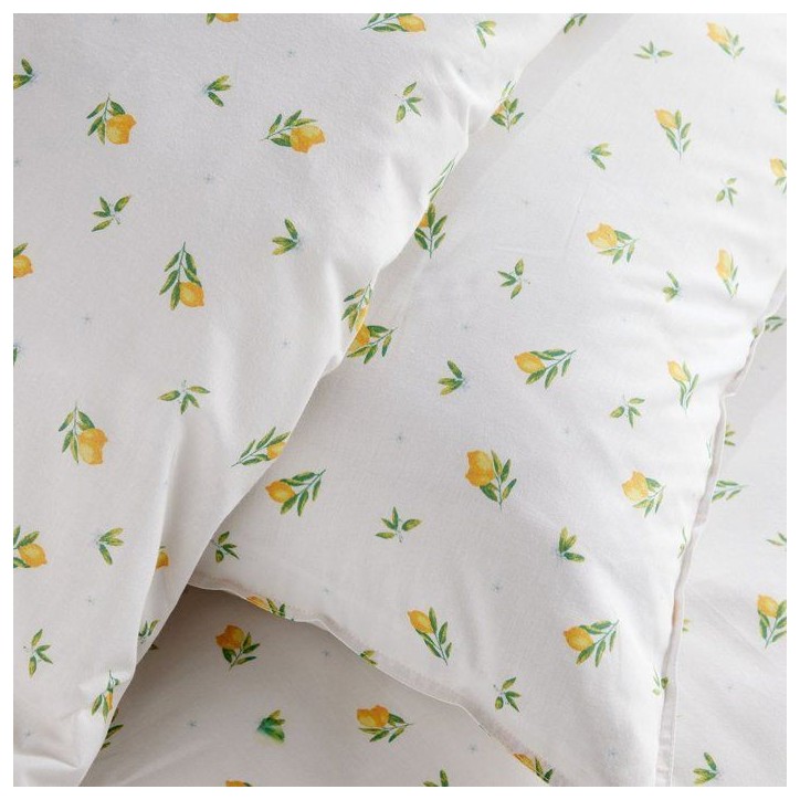 Parure de Lit - 260 x 240 cm - Coton Imprimé Floral Blanc avec Motif Citron - TODAY SUNSHINE Parure de Lit - 260 x 240 cm - Coton Imprimé Floral Blanc avec Motif Citron - TODAY SUNSHINE