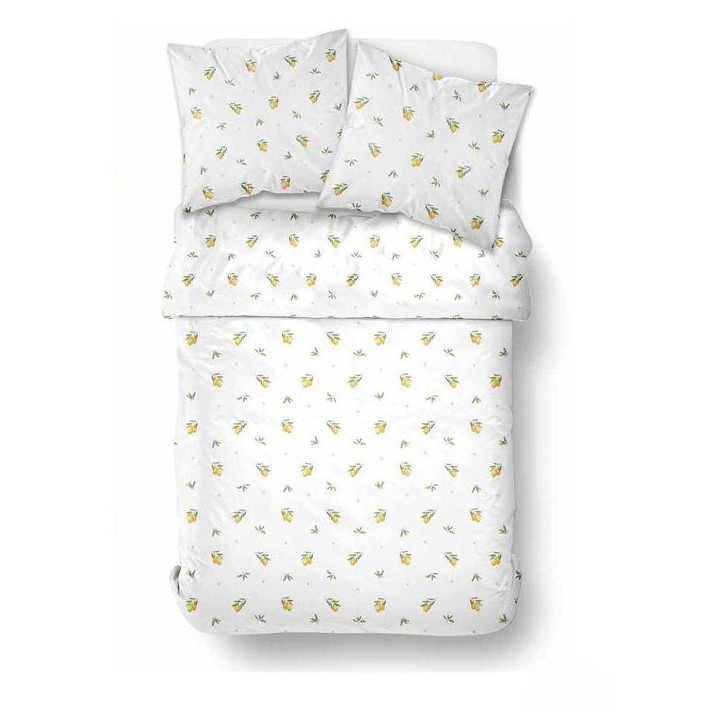 Parure de Lit - 260 x 240 cm - Coton Imprimé Floral Blanc avec Motif Citron - TODAY SUNSHINE Parure de Lit - 260 x 240 cm - Coton Imprimé Floral Blanc avec Motif Citron - TODAY SUNSHINE