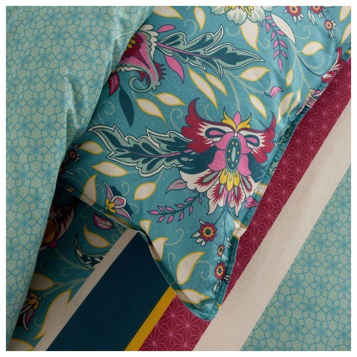 Parure de Lit - 140 x 200 cm - Coton Imprimé Floral Bleu - TODAY SUNSHINE