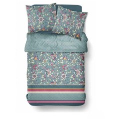 Parure de Lit - 140 x 200 cm - Coton Imprimé Floral Bleu - TODAY SUNS