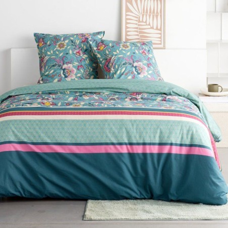 Parure de Lit - 240 x 220 cm - Coton Imprimé Floral Bleu - TODAY SUNSHINE